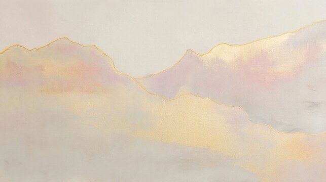 Gold leaf mineral pigment matte painting expansive negative space aesthetic mountains soft gradient macro