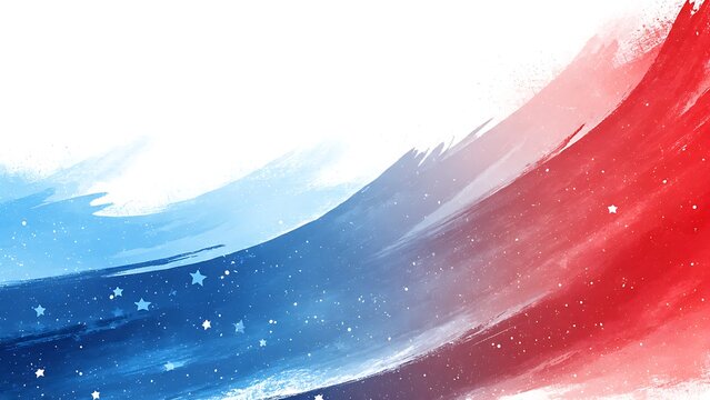 Dynamic abstract red white and blue watercolor brushstroke background with subtle star accents, perfect for patriotic themes and celebratory designs, embodying national pride and artistic flair