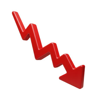 A red arrow pointing downward in a jagged line isolated on transparent background