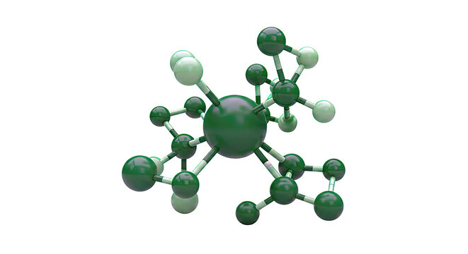 3D molecular structure with green spheres and sticks
