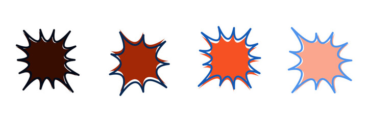 Retro Comic Book Explosion Bubbles, Vintage Pop Art Action Stickers, Red and Blue Graphic Elements © SimpleDesignStudio