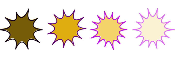 Set of Retro Pop Art Comic Book Explosion Stickers in Vintage Yellow and Purple Tones © SimpleDesignStudio