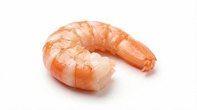 Peeled tiger prawn (Penaeus monodon) curved on a light background.