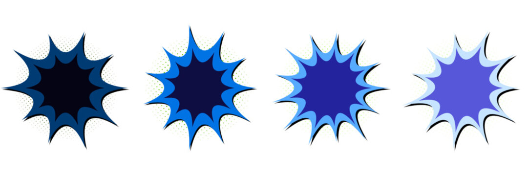 Set of Blue Superhero Action Explosion Bubbles for Comic Style Marketing and Web Design