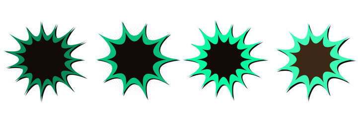 Comic Book Style Green Explosion Bubbles, Retro Pop Art Action Burst Graphics © SimpleDesignStudio