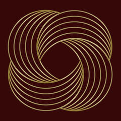 abstract circular symbol with modern spiral design in red and gold color,elegant geometric element for corporate identity and technology or luxury concepts. © Gustavo