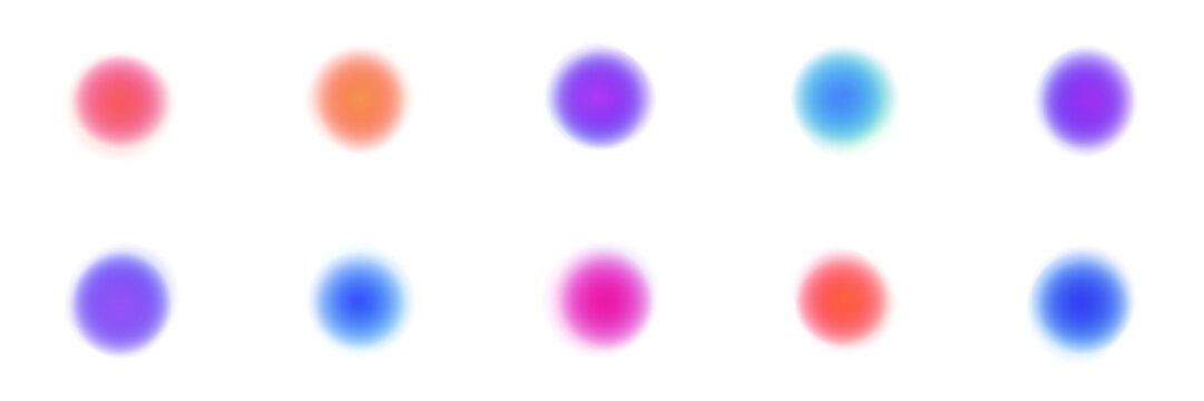 Set of vibrant gradient blur circles for modern web design and glassmorphism interface elements