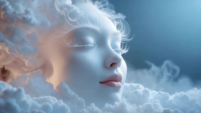 Artistic representation of a face emerging from clouds in a digital creation