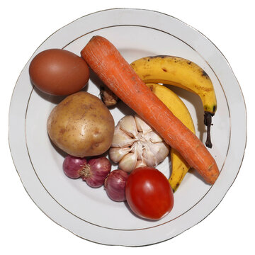 Plate of Mixed Vegetables and Fruits
