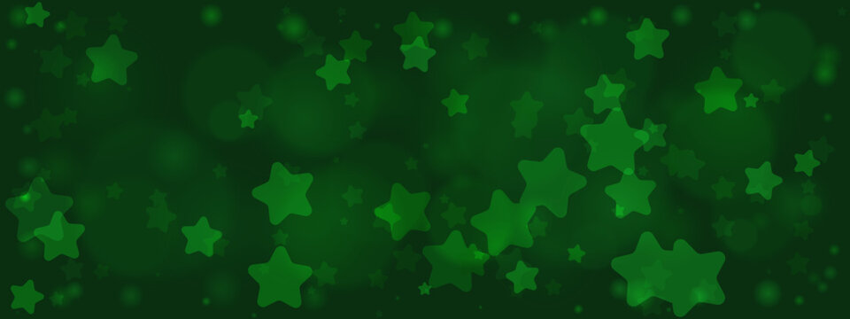 Green St Patricks Day Background with Glowing Stars and Bokeh Lights