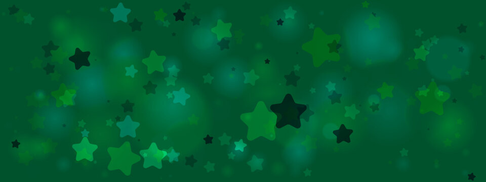 Green St Patricks Day Star Background with Bokeh and Sparkles