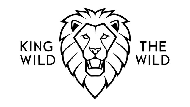 Geometric lion head logo with text king the wild on white background.