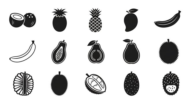 Black and white fruit icons.