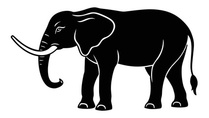 Fototapeta premium Black elephant with tusks and white outline silhouette illustration.