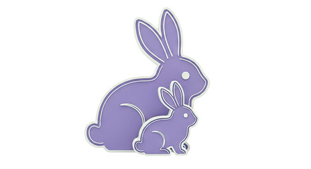 Fototapeta premium Two purple rabbits, one larger than the other, on a light gray background