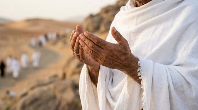 Close Up of Hands Raised in Dua During Hajj at Arafat