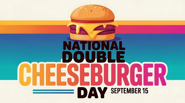 National double cheeseburger day poster illustration with juicy burger and text on colorful retro background