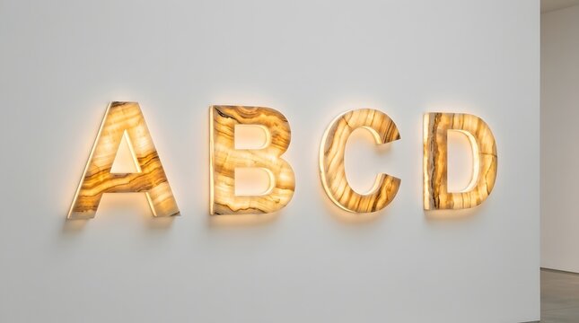 Illuminated Lettering: The letters ABCD are displayed, each aglow with an internal light source, creating a visually striking display against the wall.