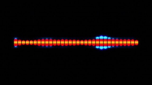 Vibrant Orange Blue Audio Equalizer Bars Vibrating On Black Background. Digital Music Frequency Display With Seamless Loop Animation. Sound Waveform Visualization Element For DJ Party Or Concert