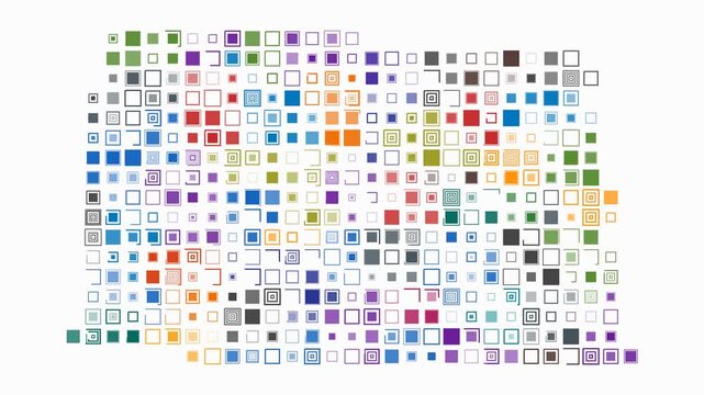 North Dakota animated shape. Pulsating colored dots on the map of the state. Large size square blocks. Digital style North Dakota map on white background. Creative animation video.