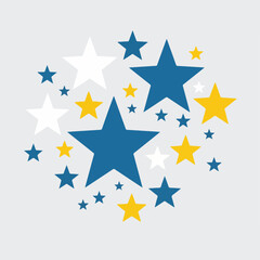 Fototapeta premium A constellation of blue, white, and yellow stars on a gray backdrop