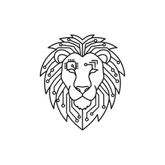 Obraz premium Digital Lion Head with Circuit Board Mane.