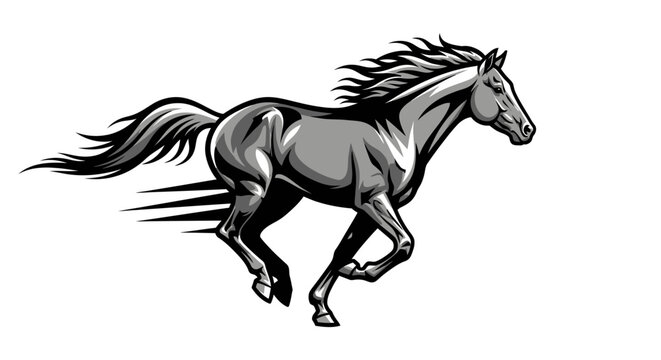 A powerful and dynamic monochrome graphic of a galloping horse with speed lines, conveying motion and strength.