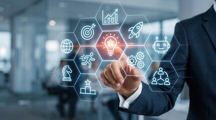 Fototapeta premium Upskilling employees with advanced skills for enhanced performance, greater job satisfaction, and readiness for future roles in AI and digital transformation.