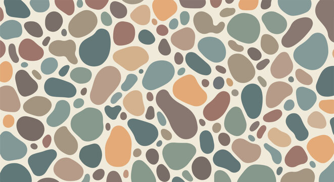 A pattern of rounded, colorful shapes over a light-beige background