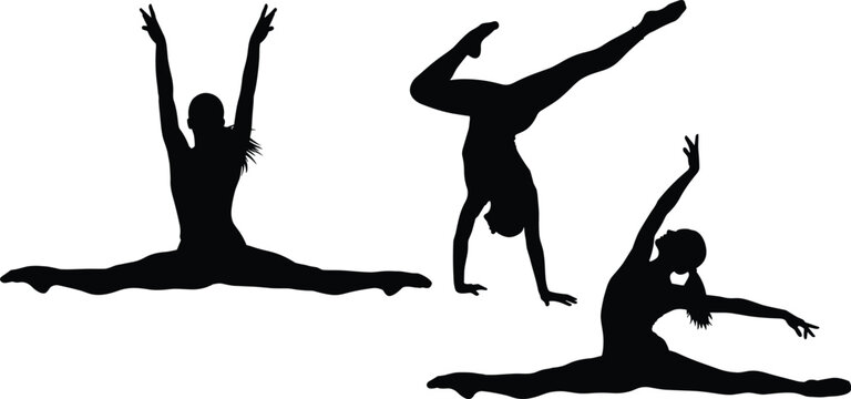 Gymnast silhouette illustration, dancer vector artwork, flexibility design symbol, acrobatic pose graphic, balance artwork, strength movement icon set