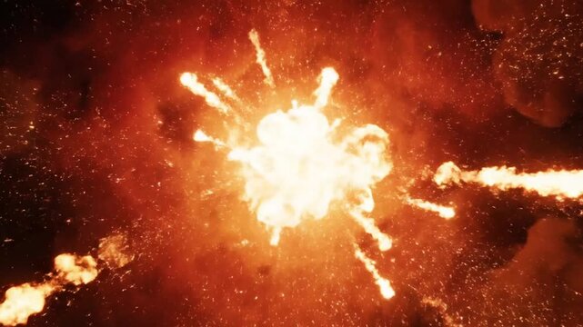 Spectacular fiery spherical supernova explosion illuminating starry cosmos with radiant light rays and cosmic energy burst