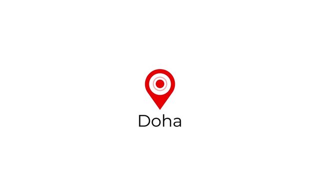doha gps location pin bounce with signal wave ui animation.