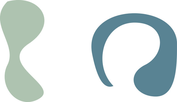 Hand-drawn minimalist organic fluid shapes in sage green and blue grey isolated on white illustration