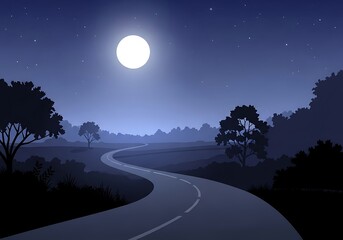 Naklejka premium Serene nocturnal highway scenery with celestial illumination panorama