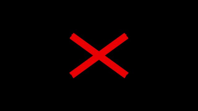 cross mark animation, Wrong Symbol in Motion graphic, red cross mark icon brushstroke animation Transparent background. Red X letter, Prohibition. Error. Wrong marker,