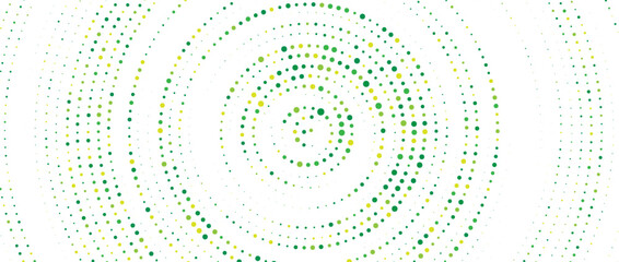 Obraz na płótnie Canvas Spring green radial pattern background. Abstract fresh dotted concentric circle wallpaper. Circular halftone dot comic texture backdrop. Vector summer green cartoon pop art overlay for poster, banner