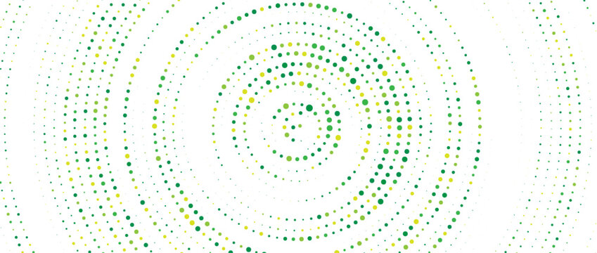 Spring green radial pattern background. Abstract fresh dotted concentric circle wallpaper. Circular halftone dot comic texture backdrop. Vector summer green cartoon pop art overlay for poster, banner