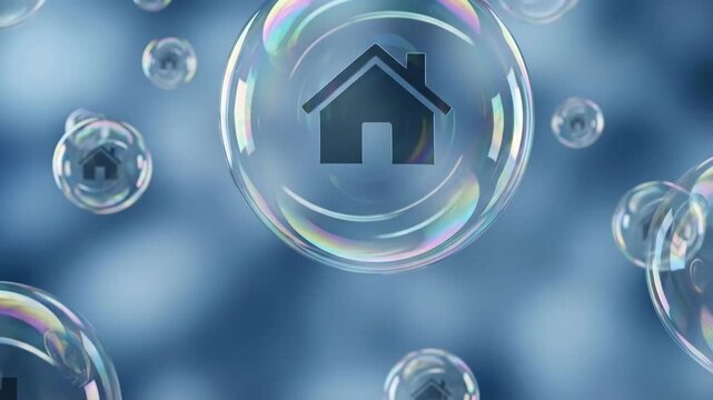 Real Estate Market Crash Crisis Recession Bankruptcy Risk Collapse Debt Loss Panic Housing Bubble Burst Mortgage Financial Instability Concept Blue Background Symbolizing Economic Risk