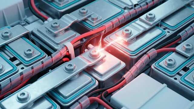 Battery electric vehicle pack for sustainability innovation, energy power and future technology, lithium battery pack inside electric vehicle, high efficiency green progress with lithium cell closeup