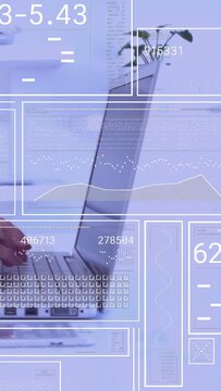 Vertical video: Woman's hands typing on laptop, creating finance charts and numbers for analysis