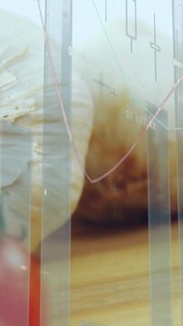 Vertical video: Camera shifting left showing garlic, tomatoes centering, charts showing prices