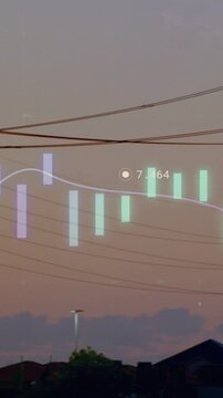 Vertical video: Cam sweeping right, poles shifting to towers as candle bars animating showing trend