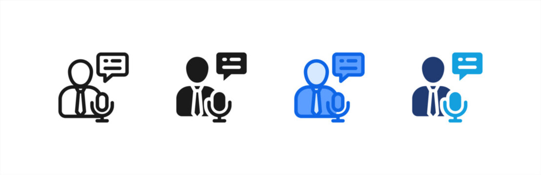 Event Moderator icon multiple style collection. Vector illustration.