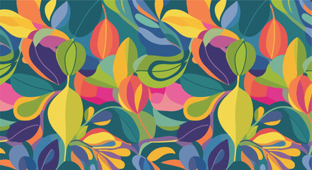 Colorful, abstract botanical design featuring a variety of shapes © Darna