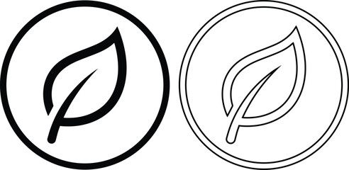 Eco friendly leaf icon set in circular frames representing organic products, sustainable green lifestyle, environmental protection, and natural vegan ingredients for branding.