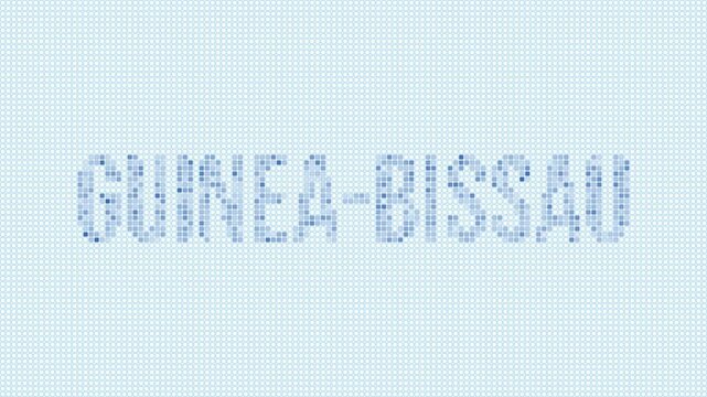 Guinea-Bissau dotted map animation. Digital style shape of the country. Guinea-Bissau shape and title dots appear with bulb flickering effect. Intro, outro, logo, title video.