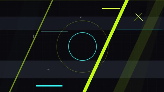 Abstract HUD Interface with Glitch Effects Digital Neon Lines and Geometric Shapes for Tech Background