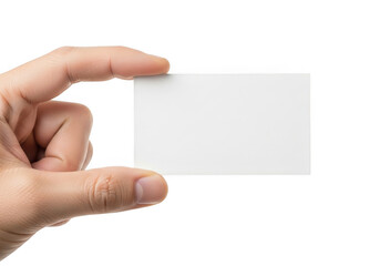 Obraz premium Hand holding a blank white business card isolated on transparent background