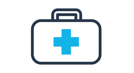 Fototapeta premium Minimalist vector graphic illustration of a medical first aid kit featuring a blue cross symbol designed for professional healthcare applications and various clinical user interfaces