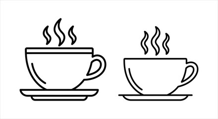 Obraz premium Elegant outline illustrations of steaming hot beverage cups, perfect for menus and icon sets